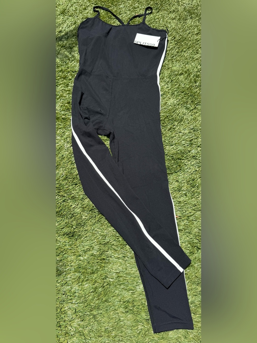 Splits59 Black Jumpsuit with White Side Stripe NWOT